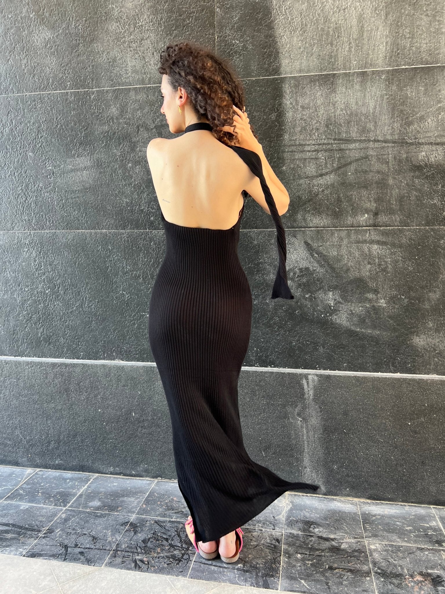 Black Backless Scarf Dress Mii Black Backless Scarf Dress Mii