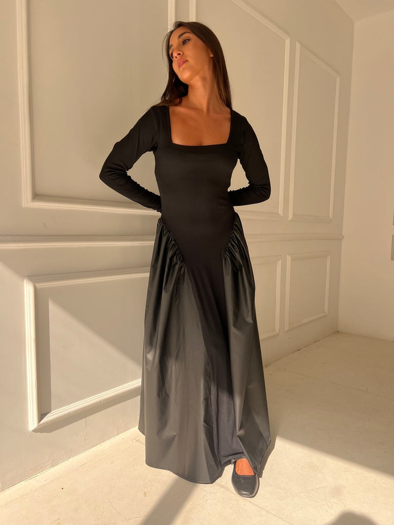 Black Matte Leather Ballerina Dress - Mii