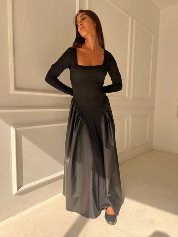 Black Matte Leather Ballerina Dress - Mii