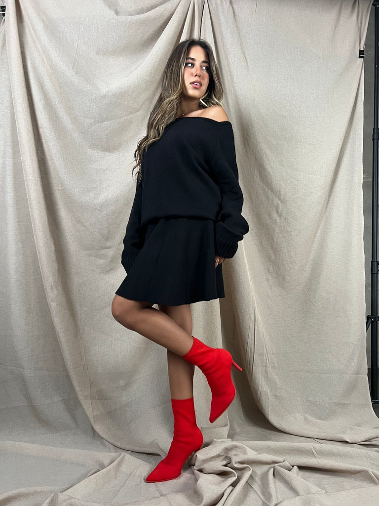 Black Off Shoulder Knit Set - Mii