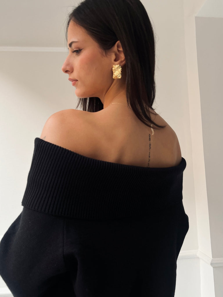 Black Off Shoulder Lantern Sleeve Dress - Mii