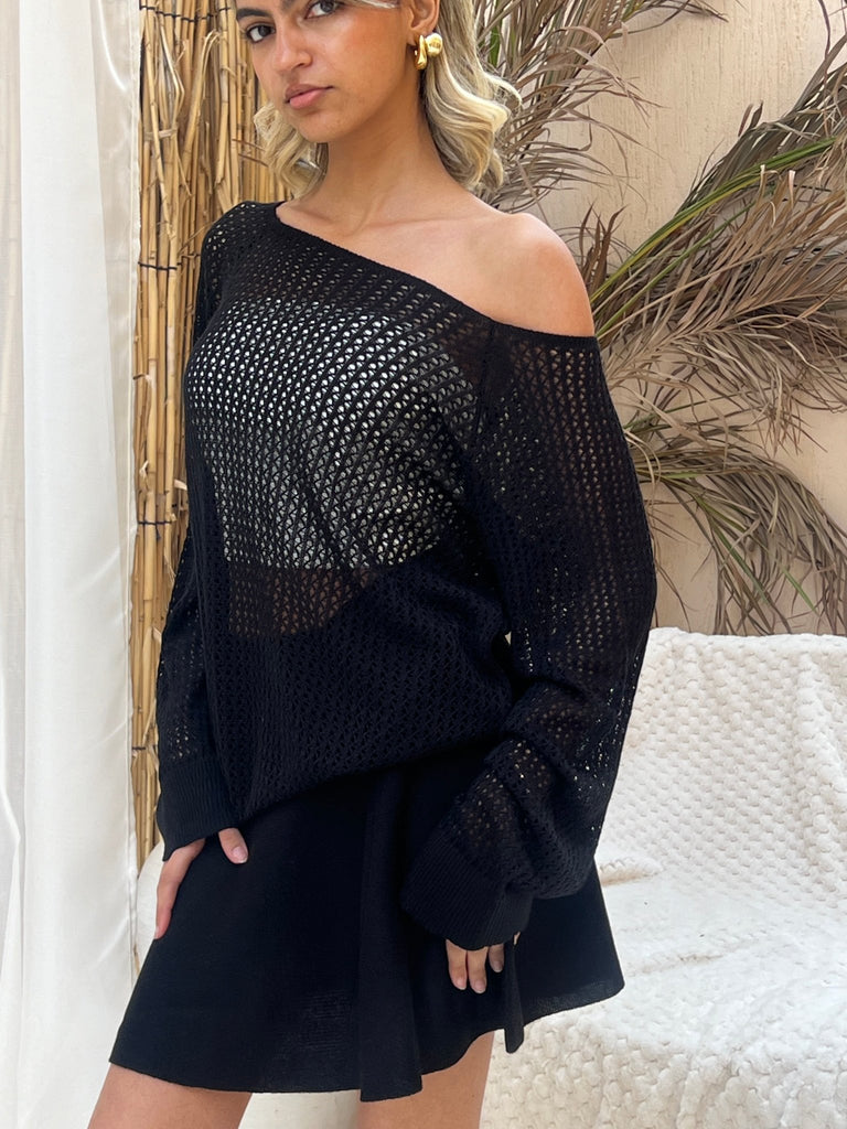 Black Off Shoulder Skirt Set - Mii