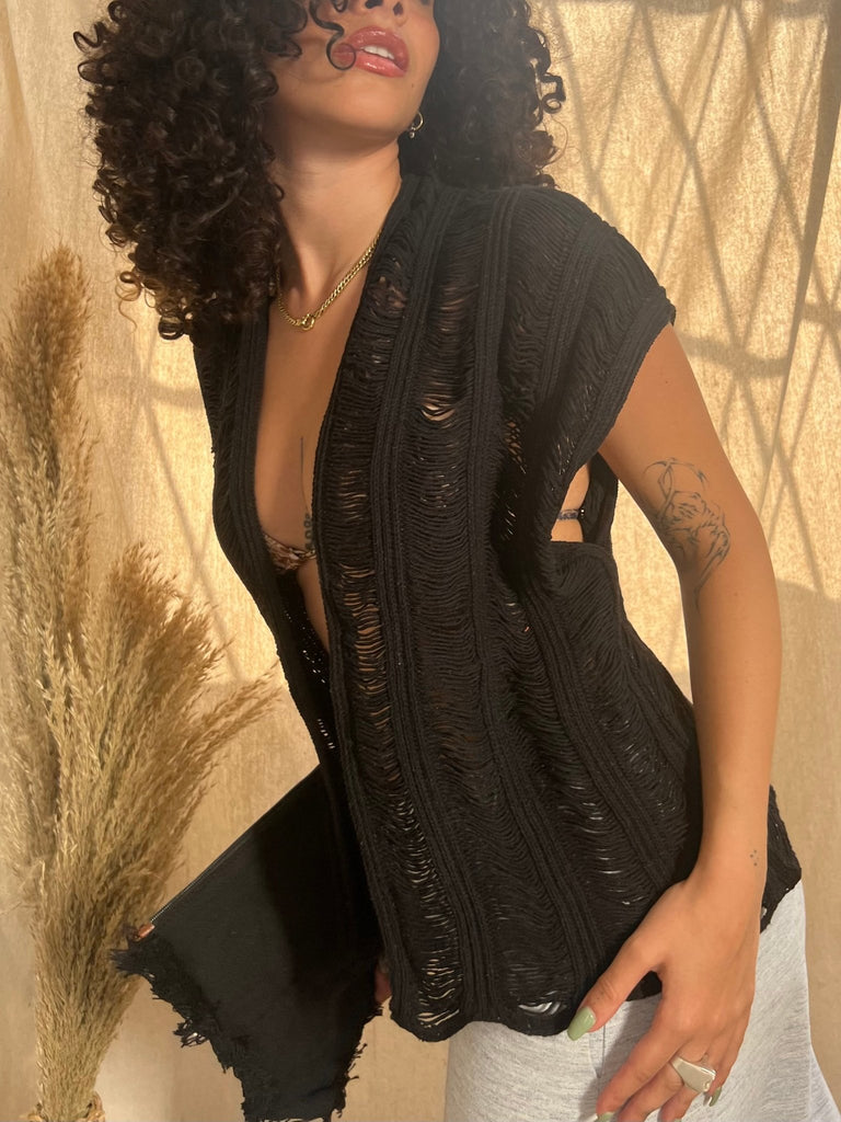 Black Opened Cardigan Beach Coverup - Mii