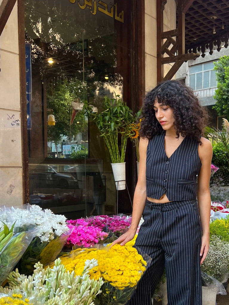 Black Pinstripe Striped Suit Vest - Mii