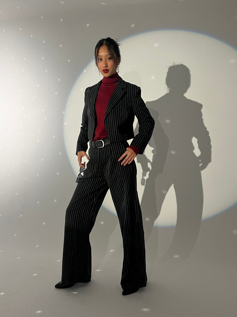 Black Pinstripe Suit Pants - Mii