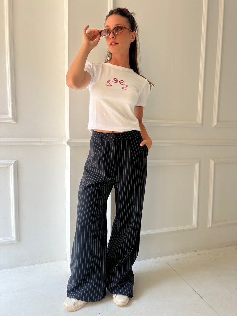 Black Pinstripe Suit Pants - Mii