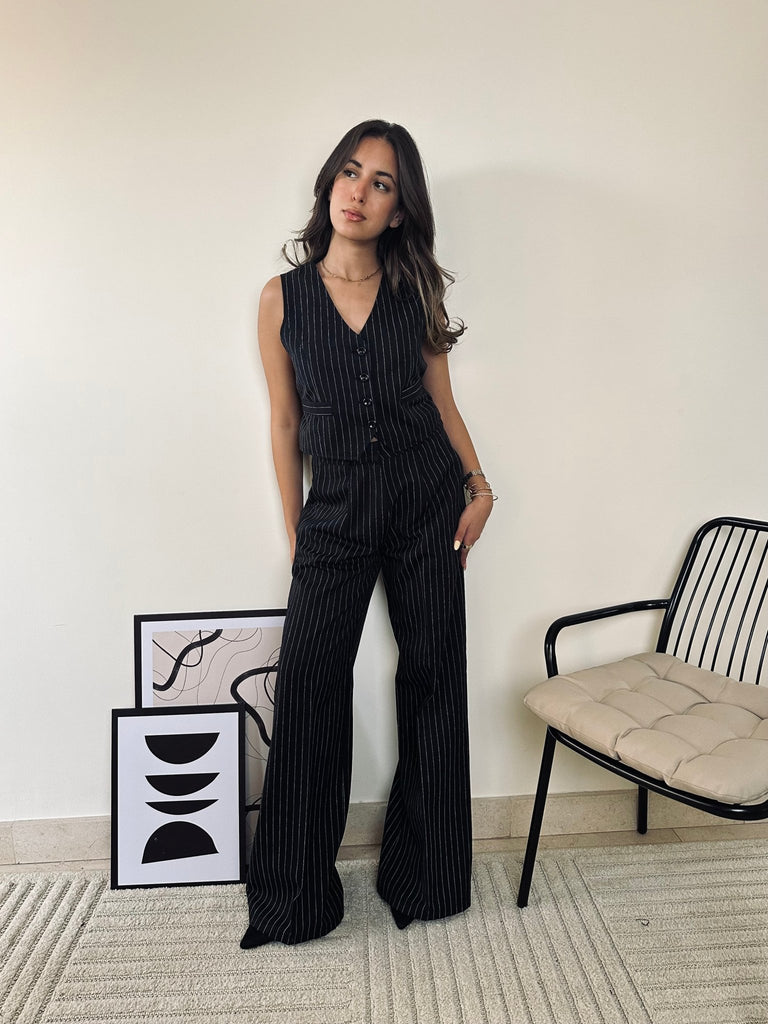Black Pinstripe Suit Pants - Mii