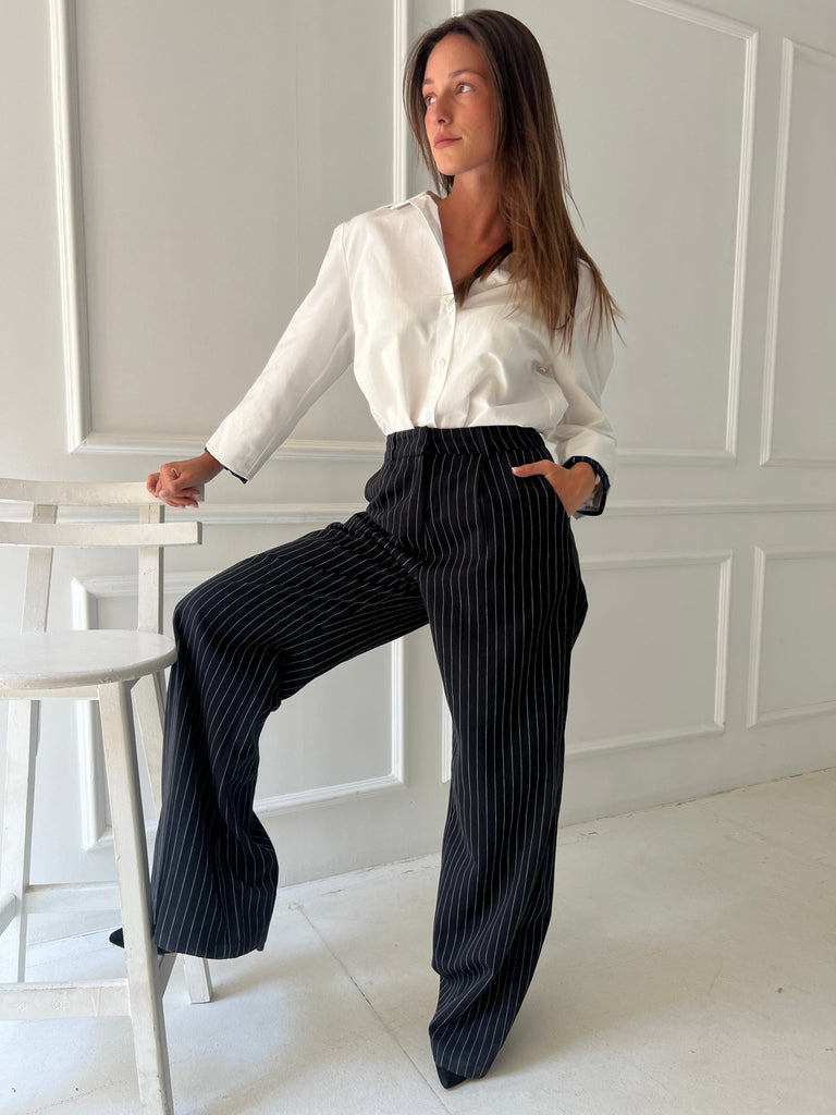 Black Pinstripe Suit Pants - Mii