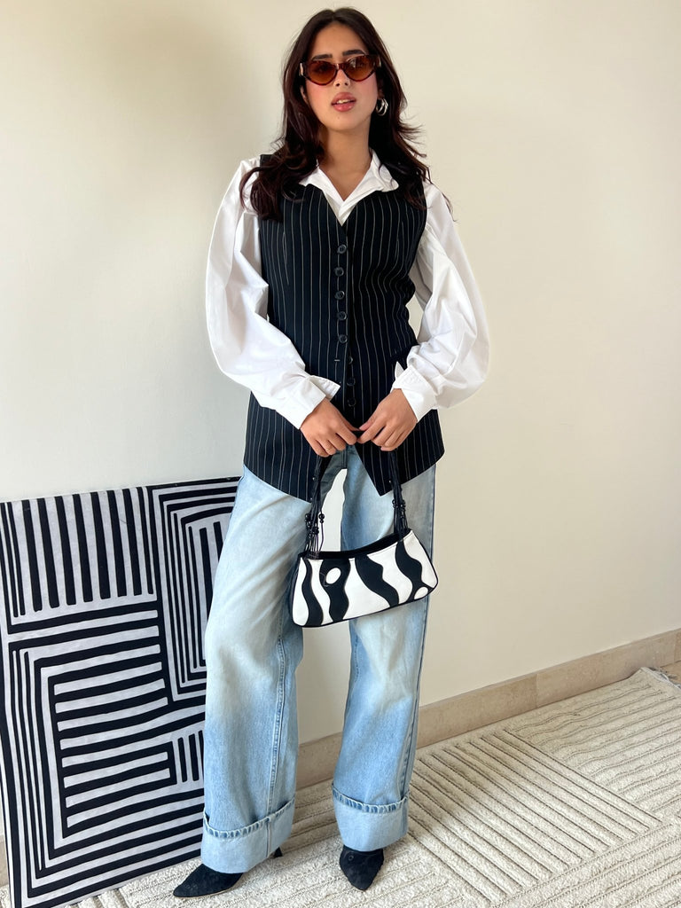 Black Pinstripe Vest - Mii