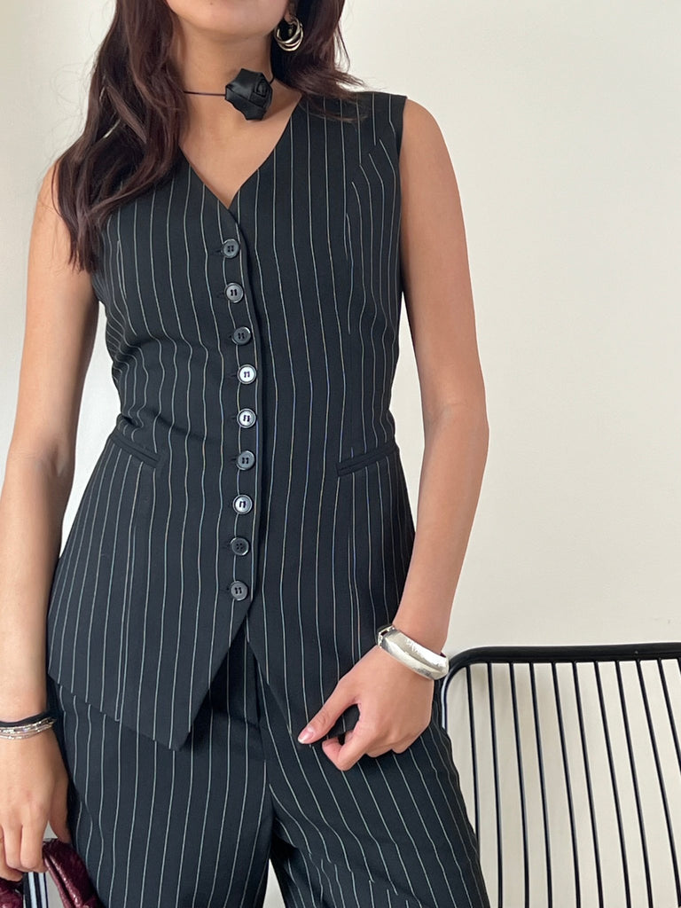 Black Pinstripe Vest - Mii