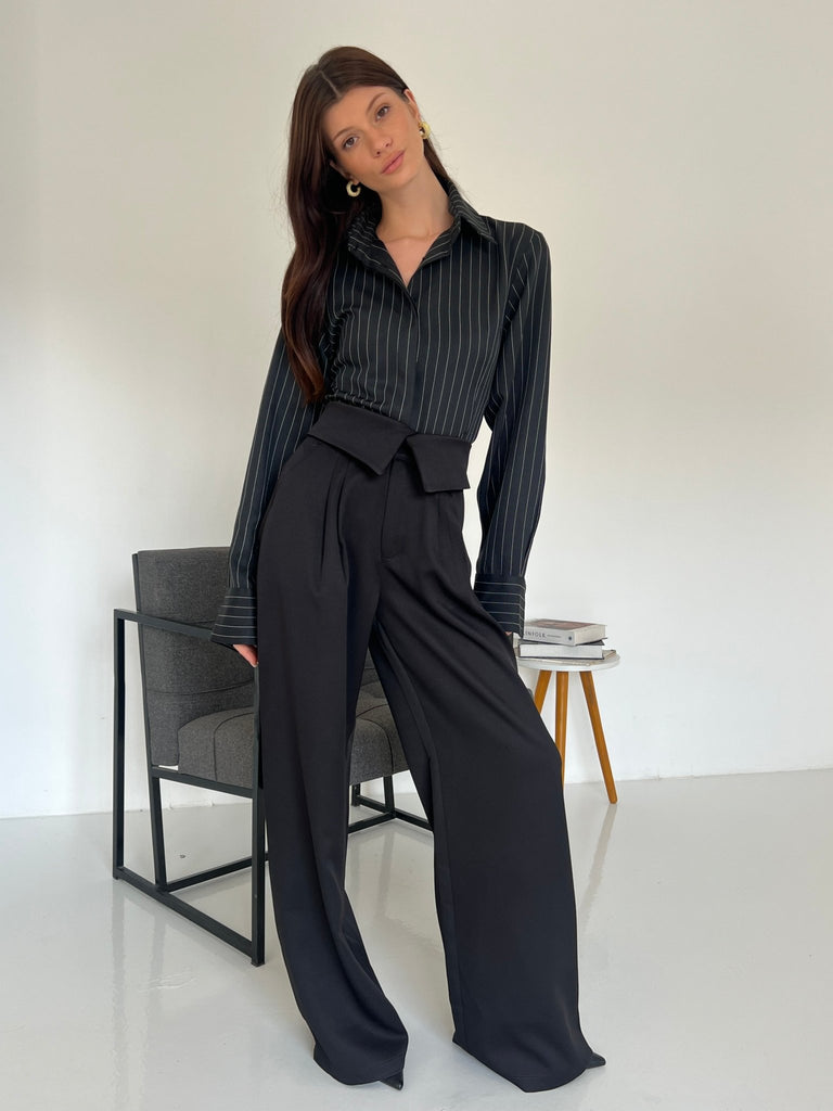 Black Reverse Waist Pants - Mii