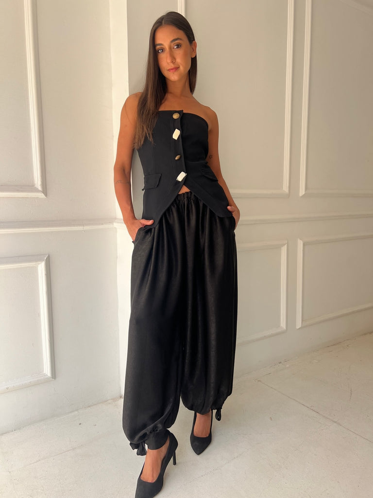 Black Satin Balloon Pants - Mii