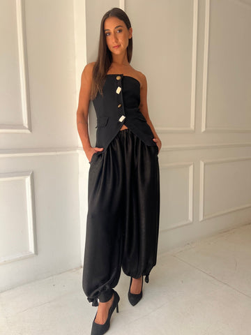 Black Satin Balloon Pants - Mii