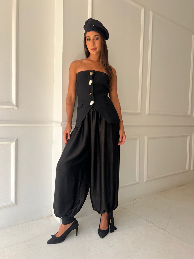 Black Satin Balloon Pants - Mii