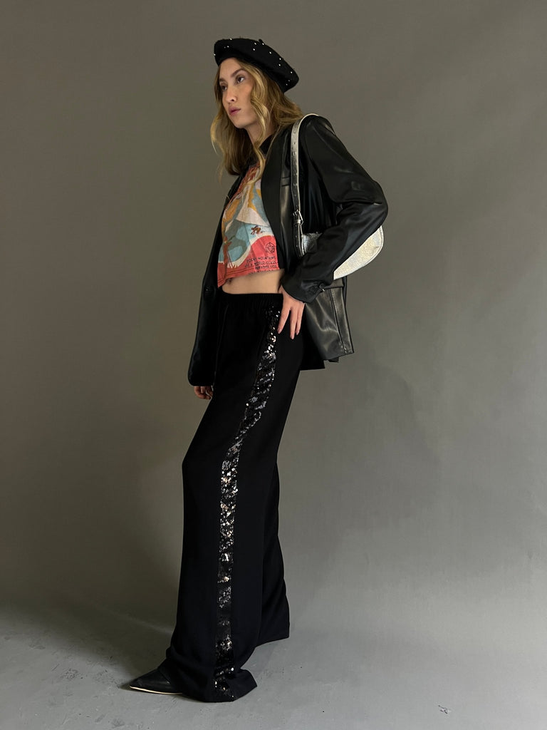 Black Side Sequin Pants - Mii