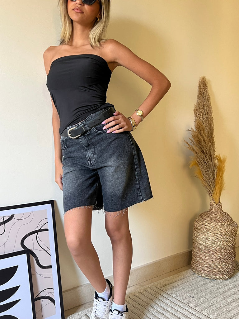 Black Strapless Top (with removable flower) - Mii