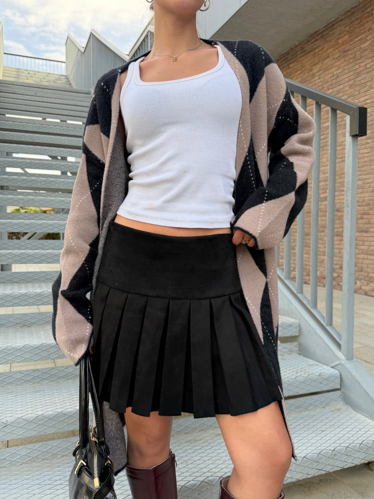 Black Suede Tennis Skirt - Mii