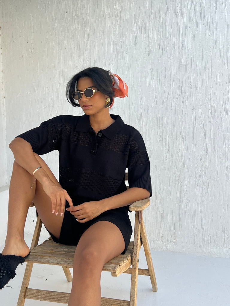 Black Summer Knitted Short Set - Mii