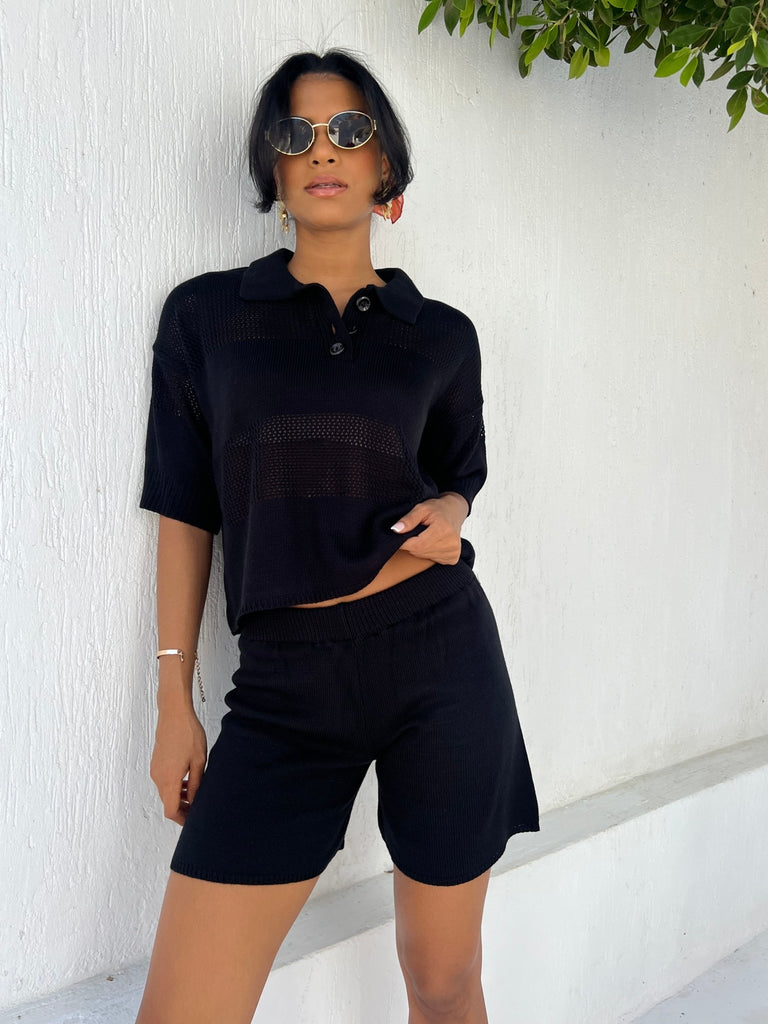 Black Summer Knitted Short Set - Mii