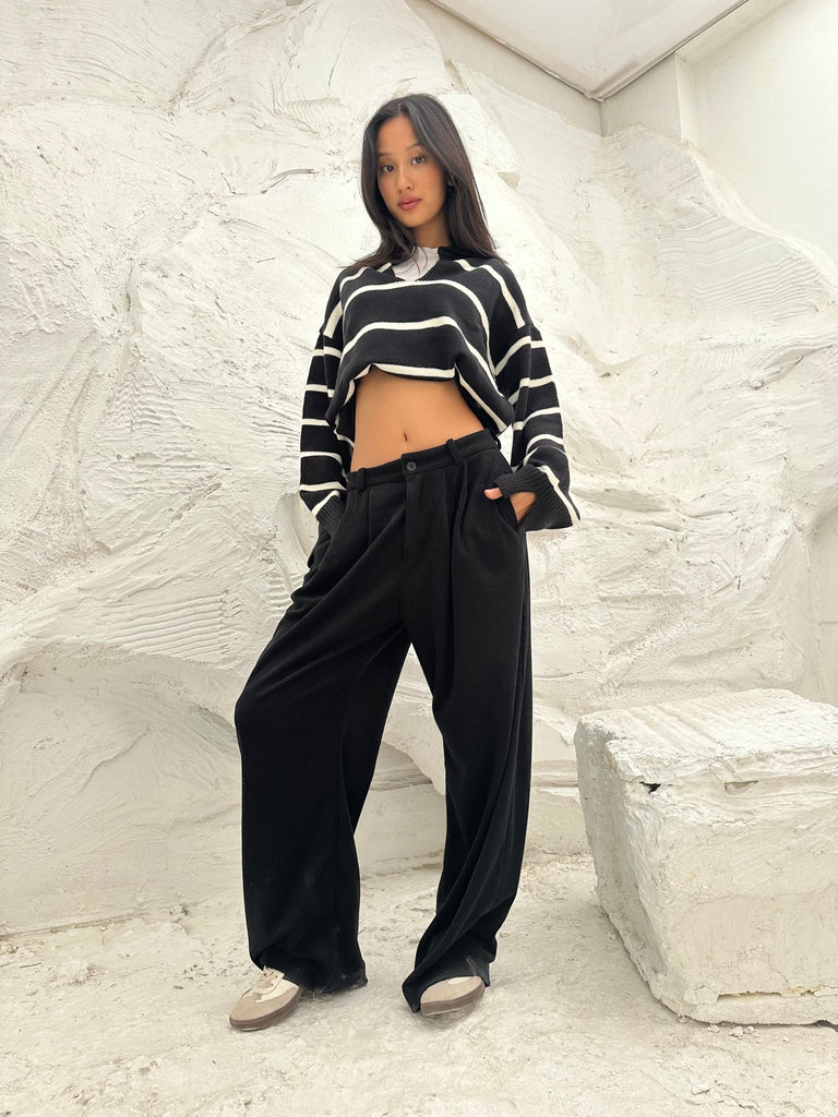 Black Tailored Coduroy Pants - Mii