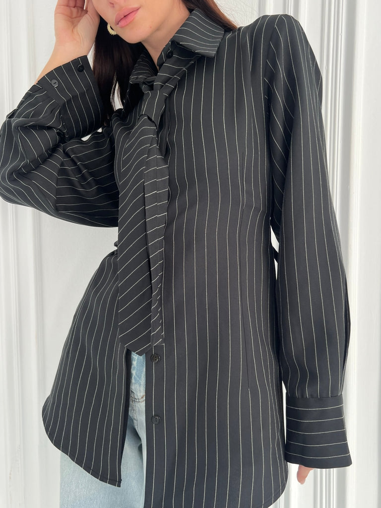 Black Tie Pinstripe Shirt - Mii