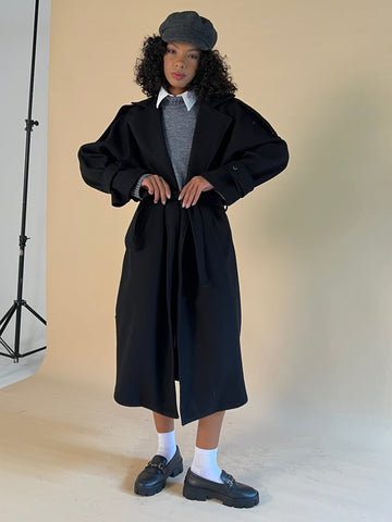 Black Wool Trench Coat - Mii