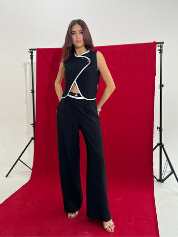 Black x White Double Waist Pants - Mii