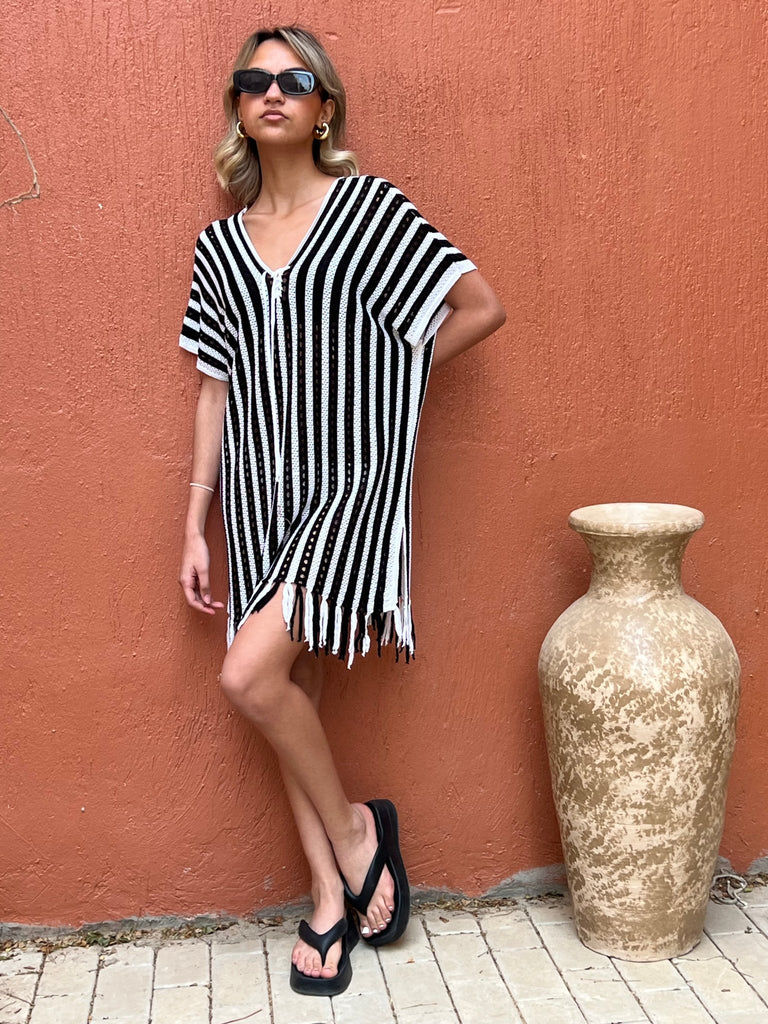 Black X White Pinstripe Cover Up - Mii