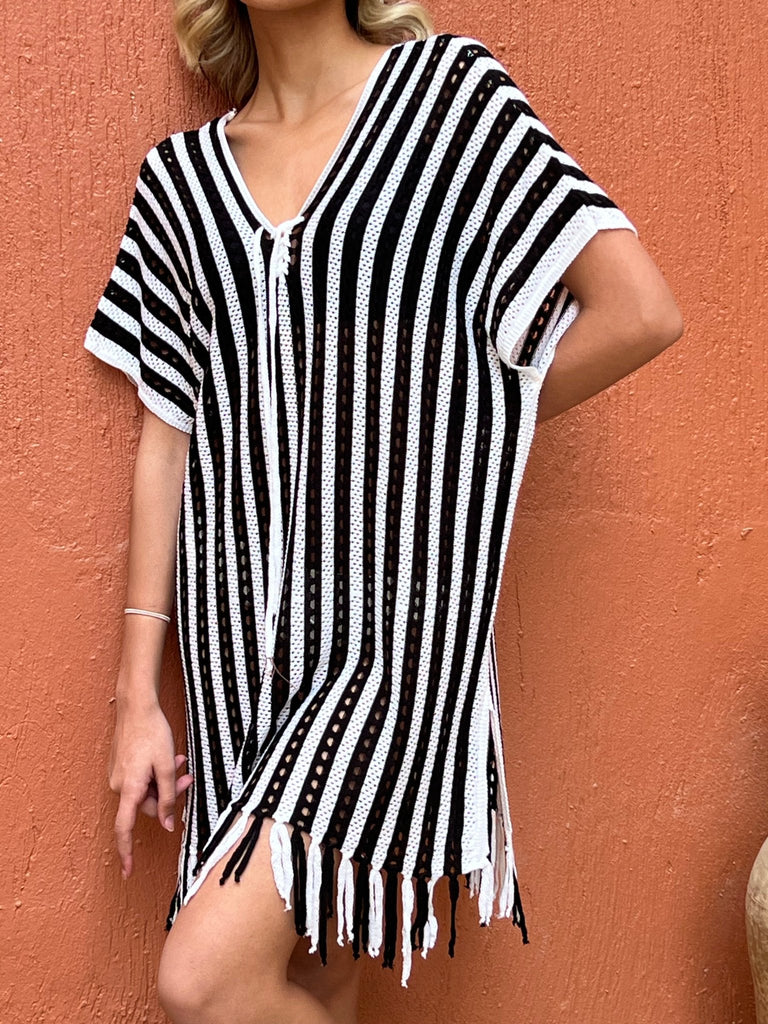 Black X White Pinstripe Cover Up - Mii