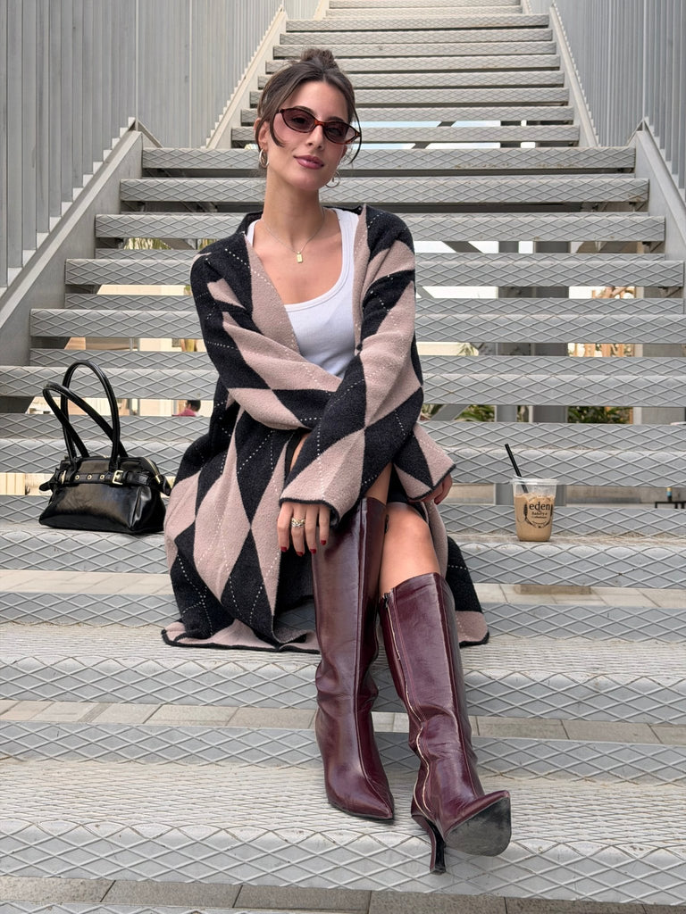 BlackXBeige Argyle Knit Cardigan - Mii