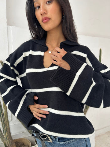 BlackxWhite Striped Soft Knit Pullover - Mii