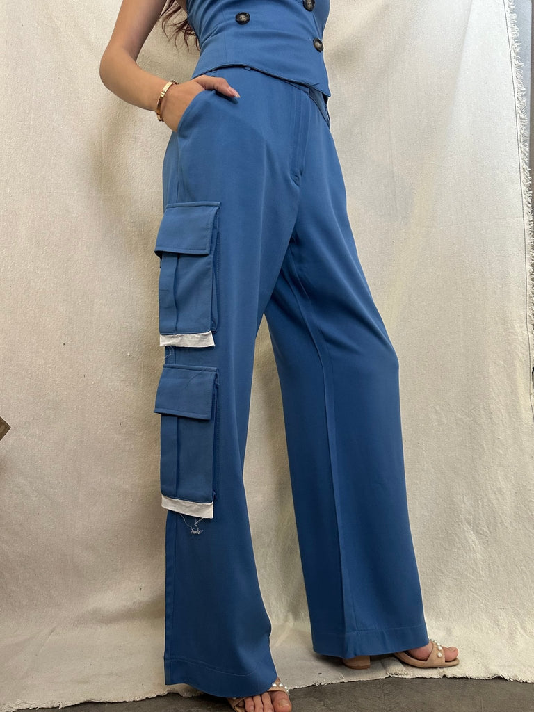Blue Tailored Cargo Pants - Mii