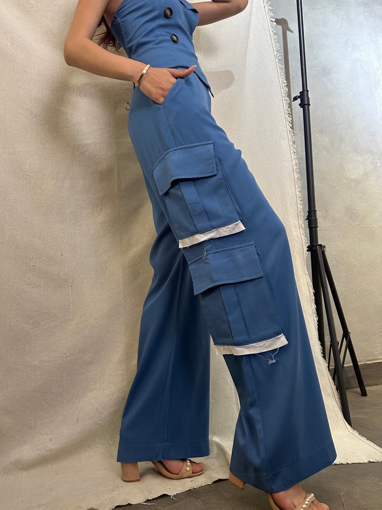 Blue Tailored Cargo Pants - Mii