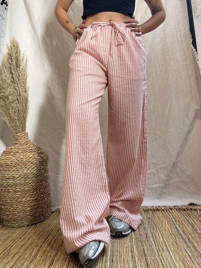 Brick Drawstring Waist Striped Pants - Mii