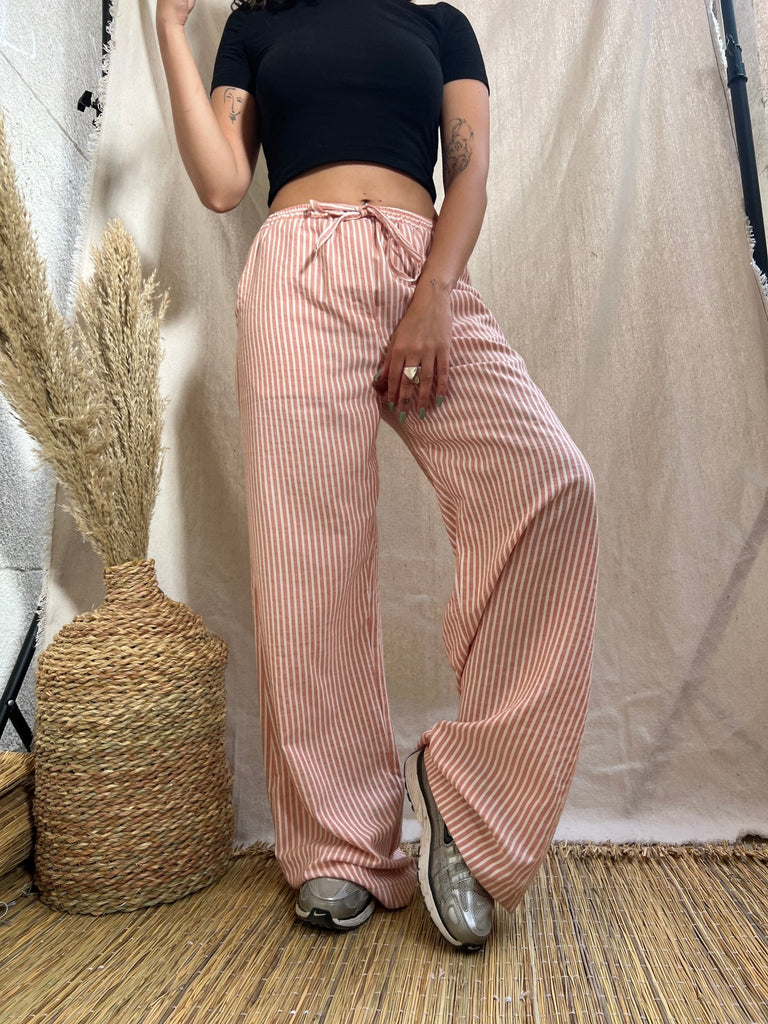 Brick Drawstring Waist Striped Pants - Mii