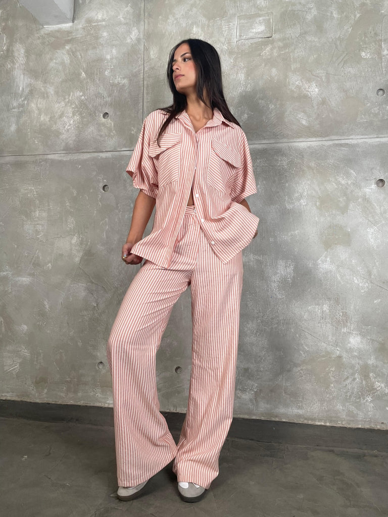 Brick Front Pockets Striped Shirt - Mii