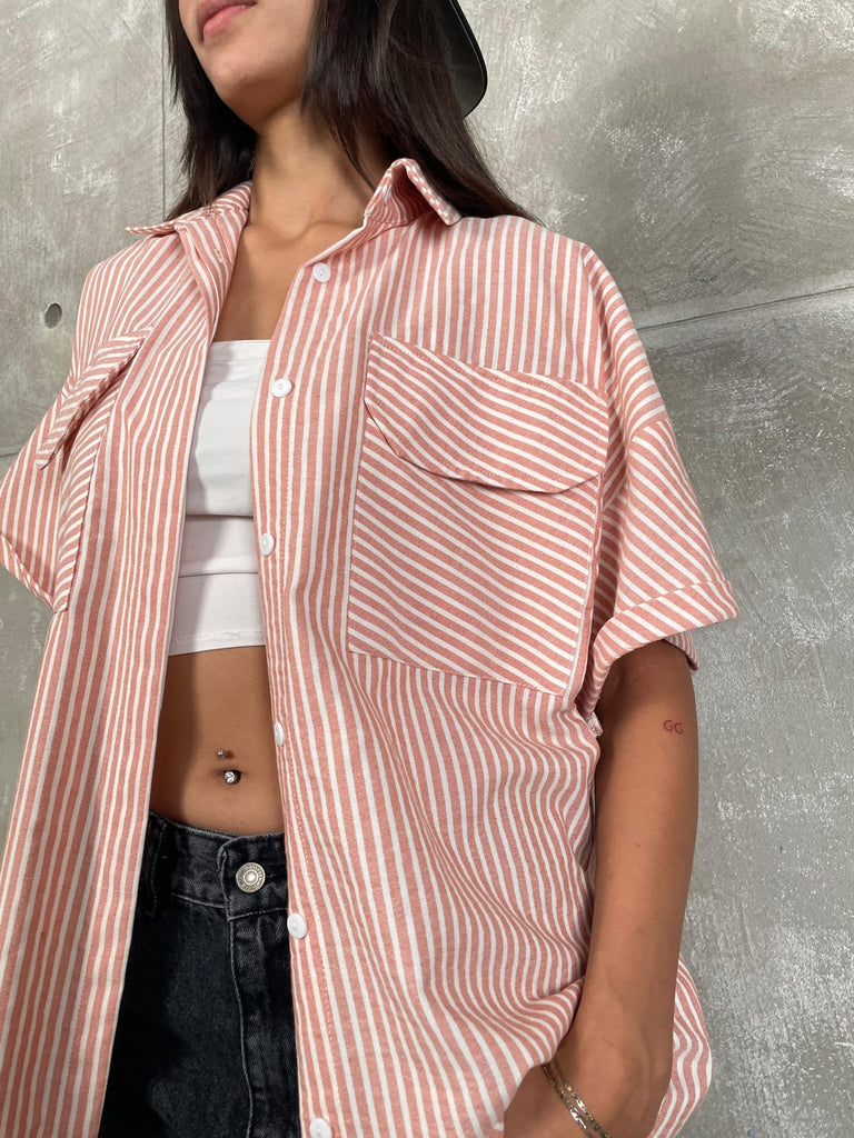 Brick Front Pockets Striped Shirt - Mii