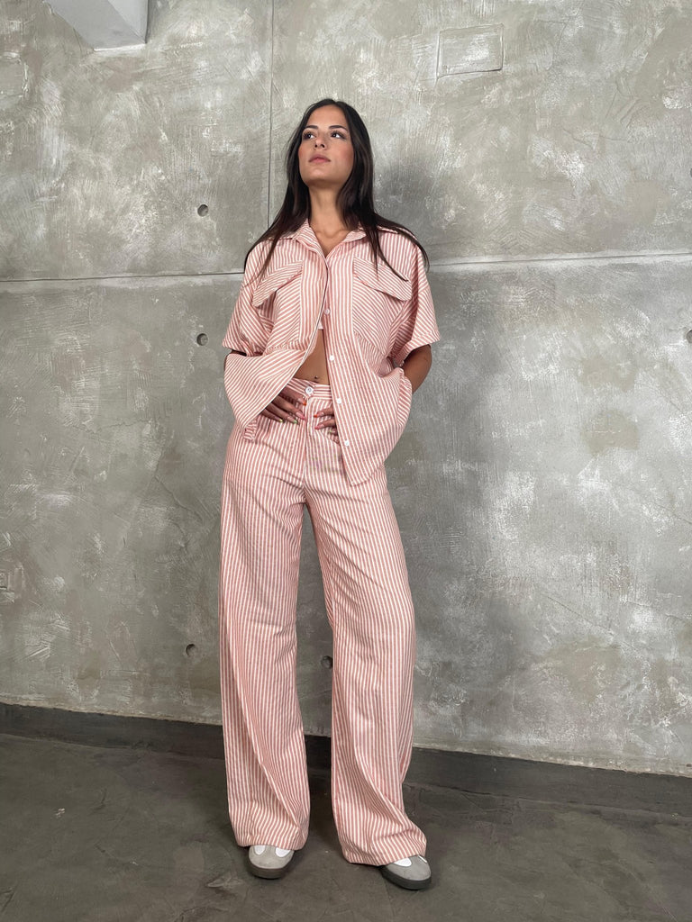 Brick High Waisted Striped Pants - Mii