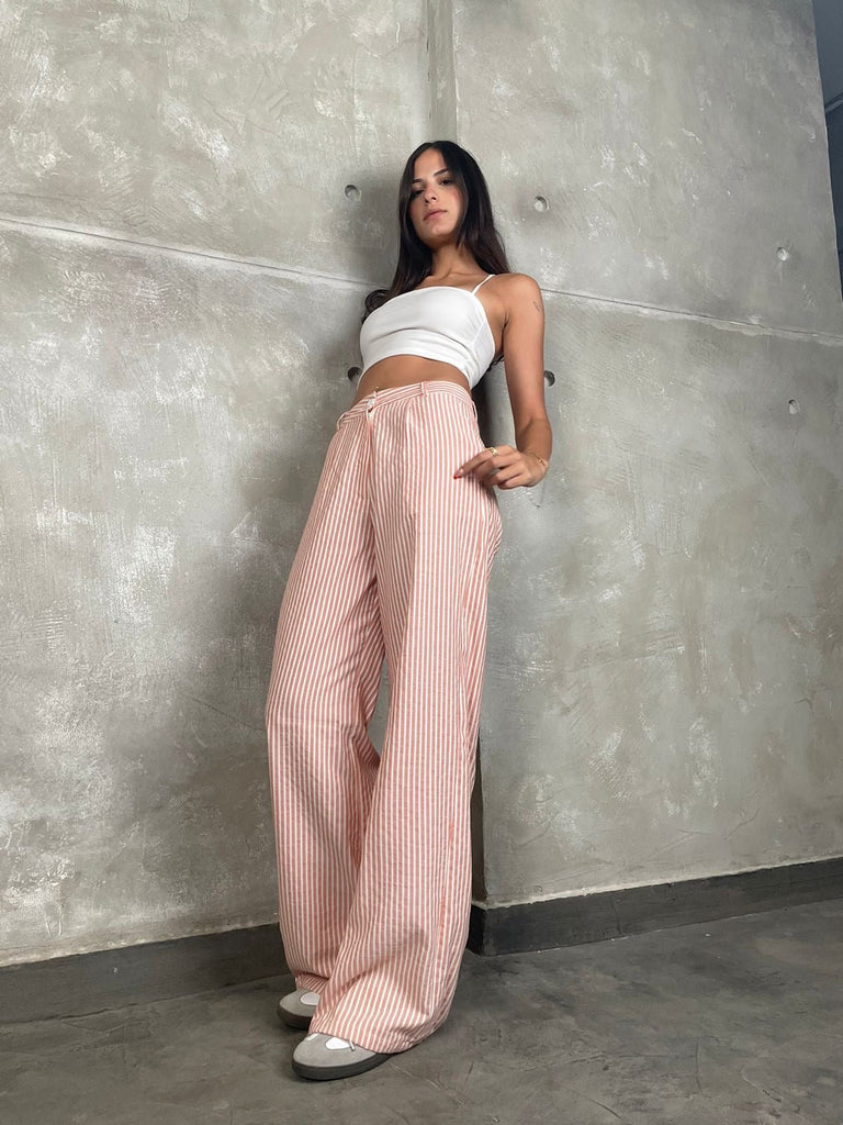 Brick High Waisted Striped Pants - Mii