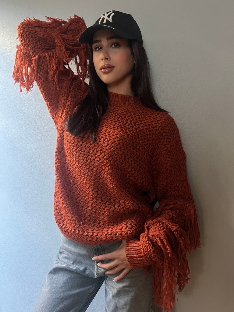 Brick Knit Fringe Pullover - Mii