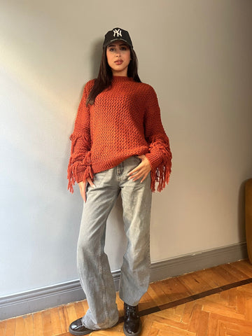 Brick Knit Fringe Pullover - Mii