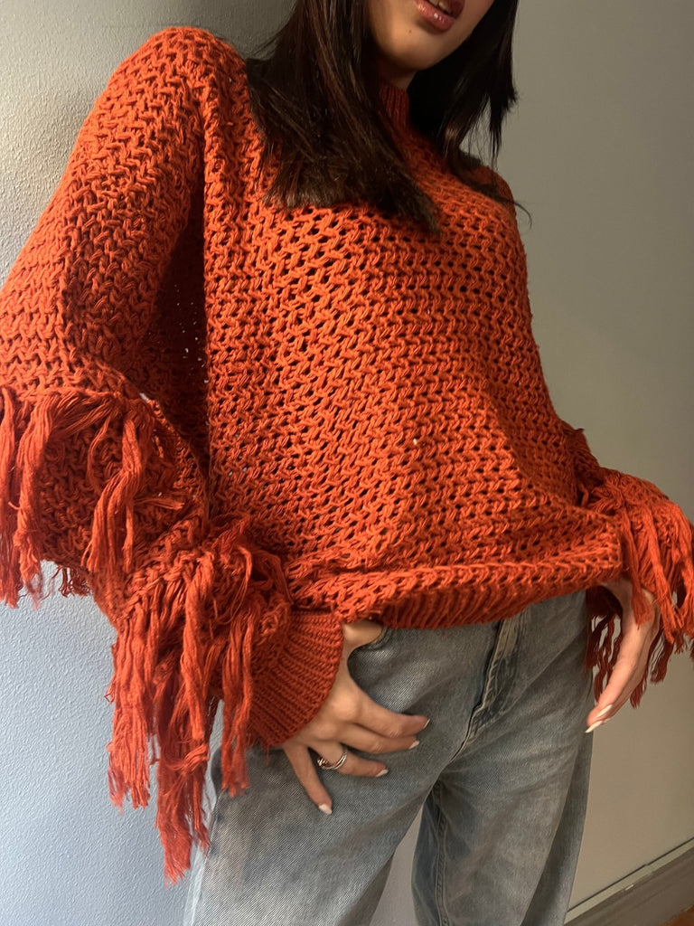 Brick Knit Fringe Pullover - Mii