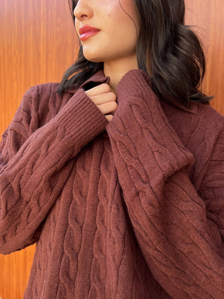 Brown Braided Pullover - Mii