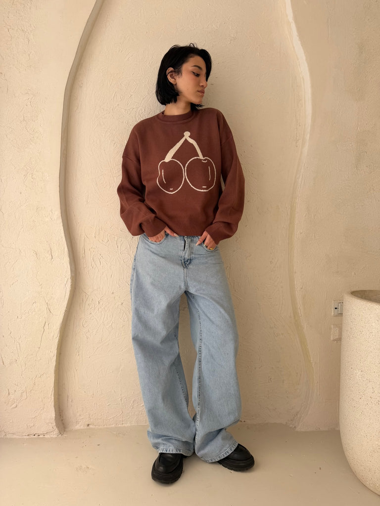 Brown Cherry Knit Pullover - Mii