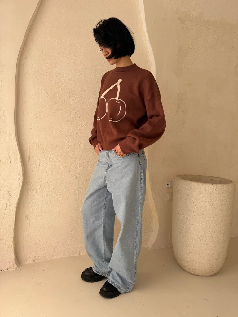 Brown Cherry Knit Pullover - Mii