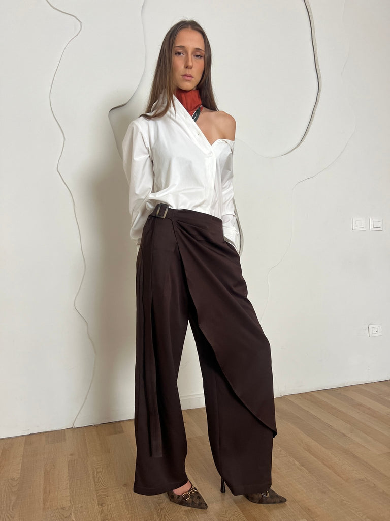 Brown Contour Wrap Pants - Mii