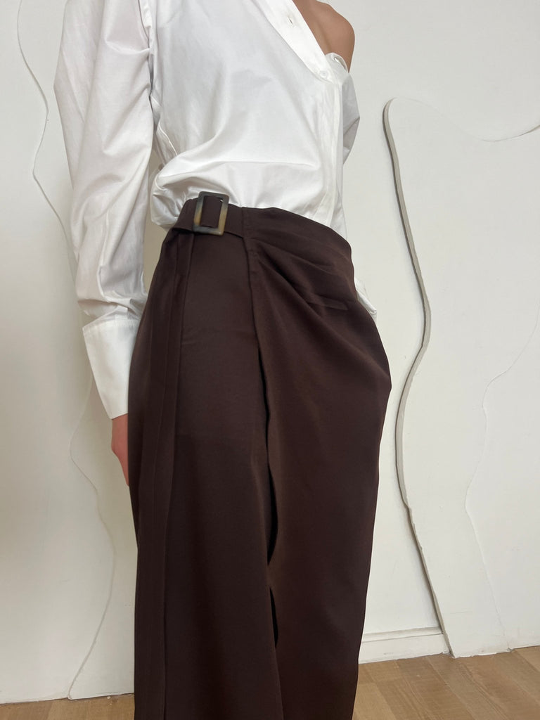 Brown Contour Wrap Pants - Mii