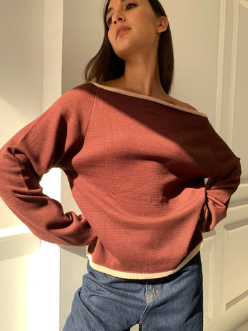 Brown One Shoulder Lined Knit Pullover - Mii