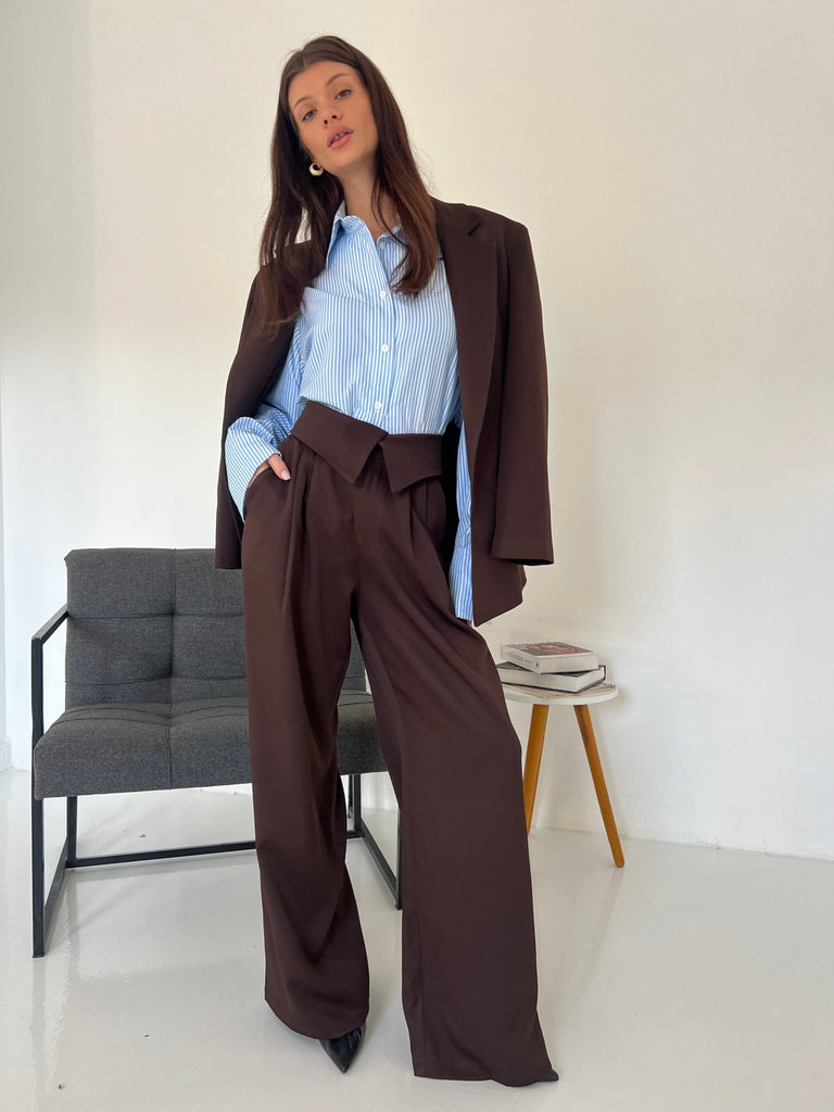 Brown Reverse Waist Pants - Mii