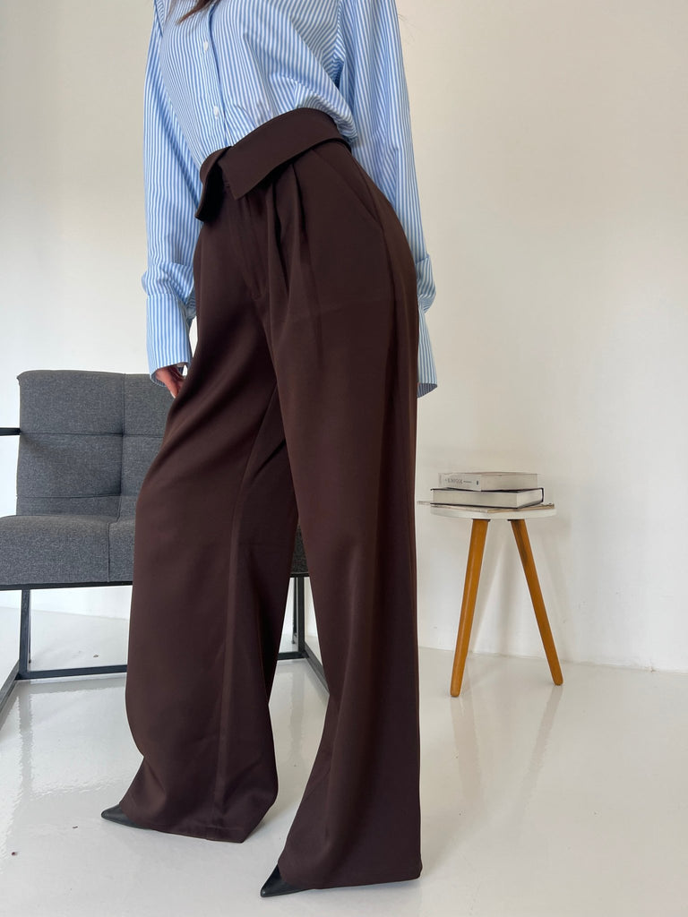 Brown Reverse Waist Pants - Mii
